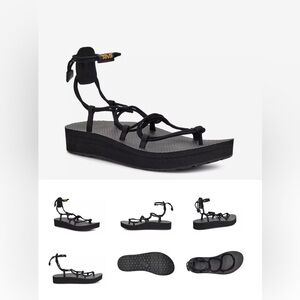 Teva Black Platform Strappy Ankle Wrap Sandal